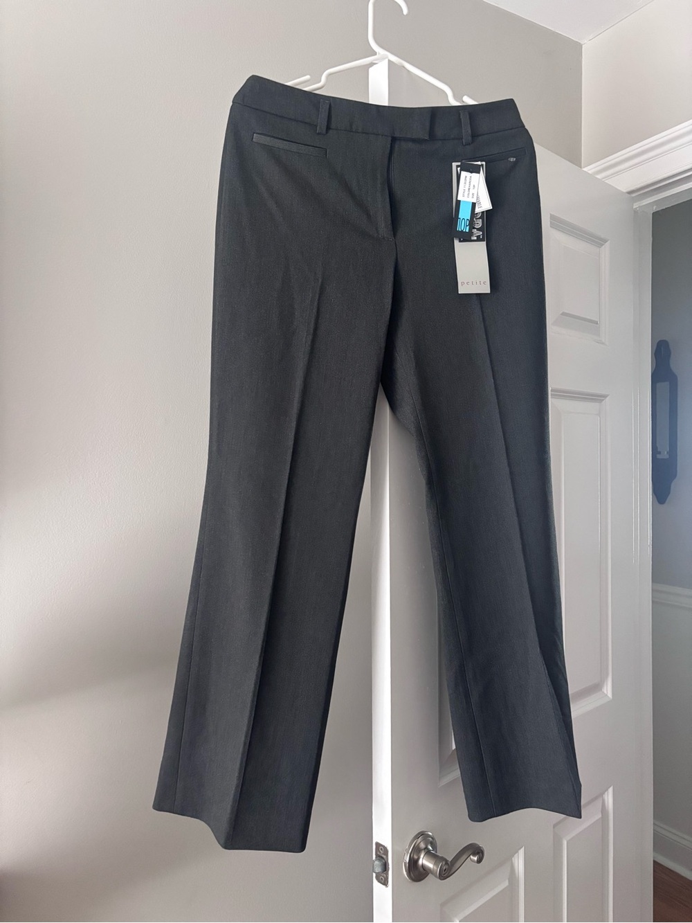 Thalian Black Petite Dress Pants with Purple Trim
